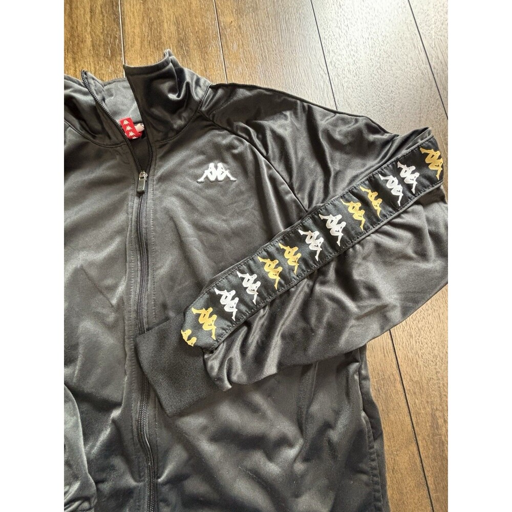 Kappa Banda Track Jacket Mens Large Black Gold White Logo Tape Full Zip
